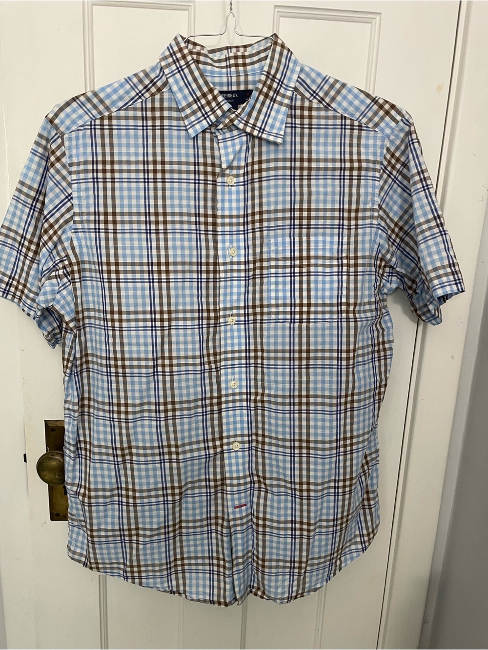Daniel Cremieux Light Blue & Brown Plaid Short-Sleeve Button-Down Shirt